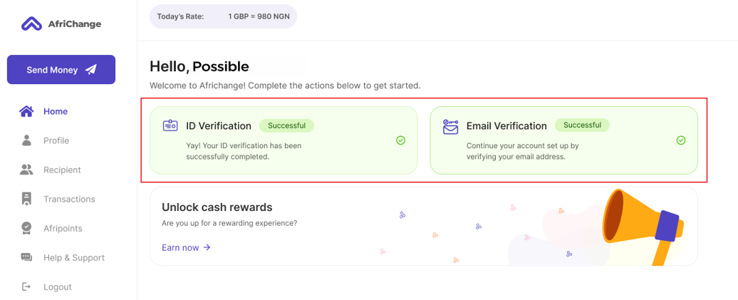 Verify your email and ID to activate your Africhange acccount