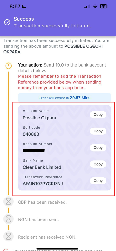 Send money from your bank account to the virtual account provided using the correct transaction reference.