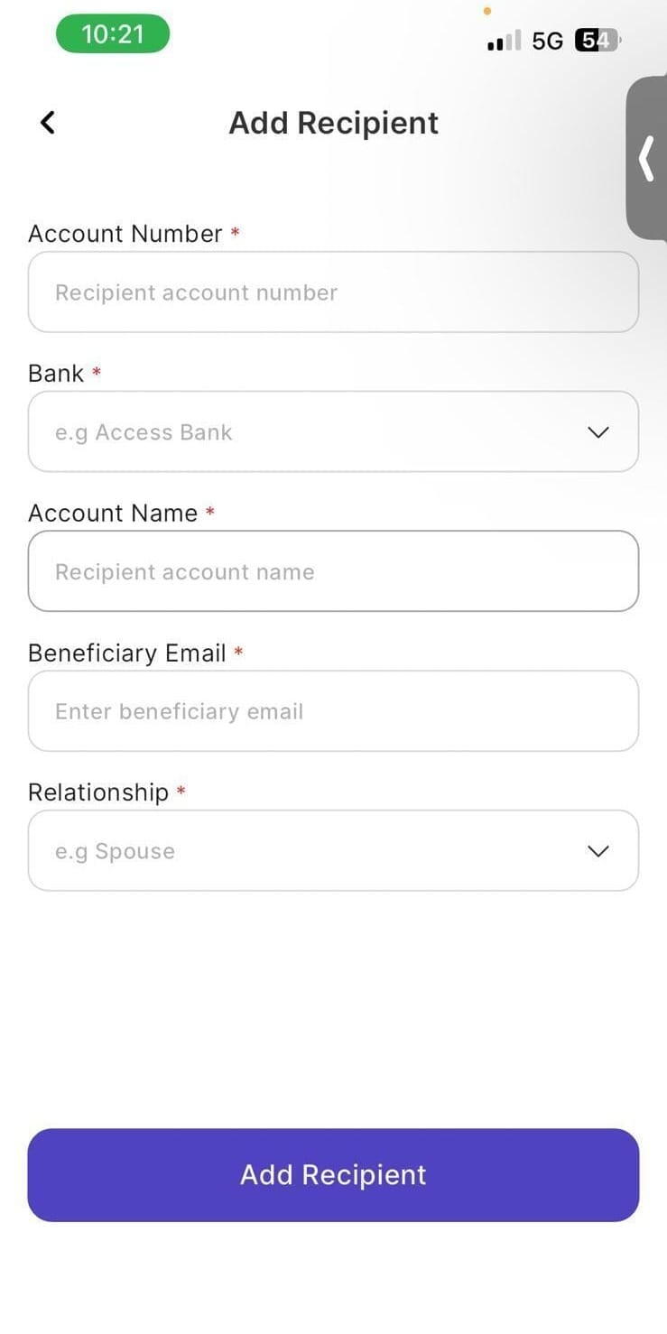 Enter the correct account details of the recipient