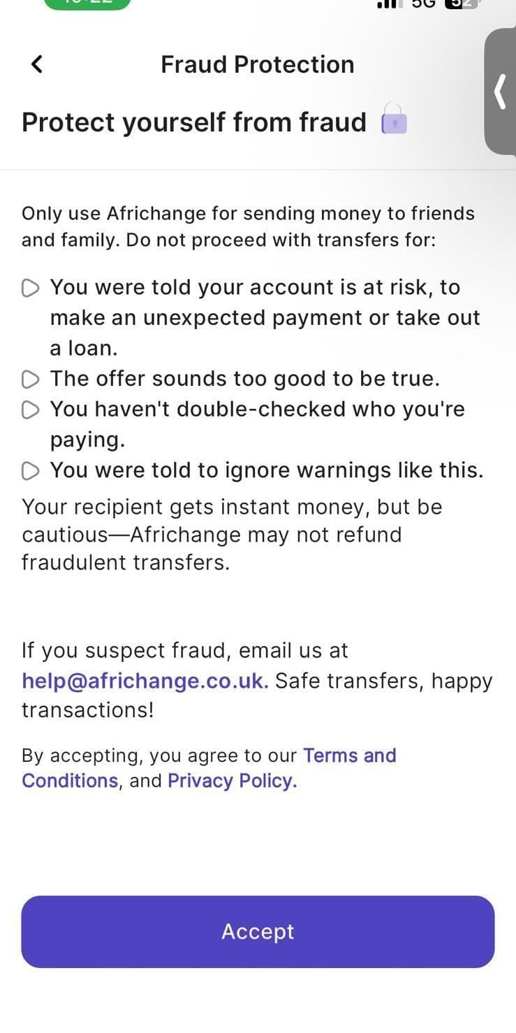 Read and accept the fraud protection policy